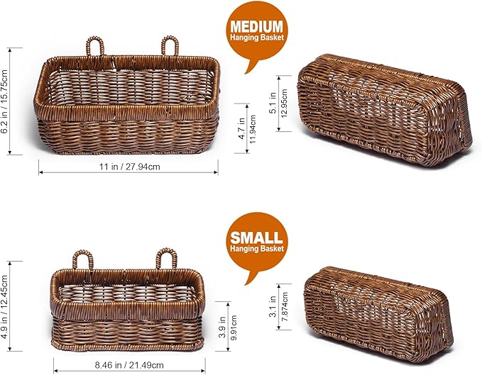 2 Pack Woven Storage Basket,Organizer Trays, Paper Box,Vintage Bin for Bathroom, Kitchen,Vanity Countertop Table Shelf, Open Storage Bins for Living Room, Bedroom, Balcony, Garden (Brown, ‎2 pc (S+M))