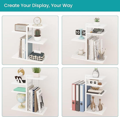 ELITEROO Desk Bookshelf, 4 Tier Wood Desktop Bookshelf, Adjustable Table Top Book Shelf and Storage Rack for Office Supplies, Dorm, Home Office, White