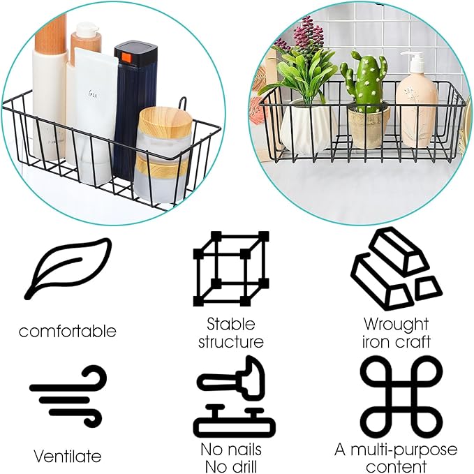 10 PCS Hanging Wire Baskets for Organizing - Hanging Metal Basket Storage with Wall Grid Panel, Rust-Resistant Iron for Kitchen Bathroom Home Decor (Black, 9x3.9x3 Inches)
