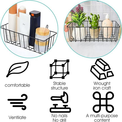 10 PCS Hanging Wire Baskets for Organizing - Hanging Metal Basket Storage with Wall Grid Panel, Rust-Resistant Iron for Kitchen Bathroom Home Decor (Black, 9x3.9x3 Inches)