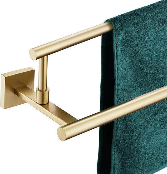 KOKOSIRI Bath Towel Bars 32-Inch Double Towel Rails Overlength Bathroom Racks for Cabinet Kitchen Brushed Gold Stainless Steel B5009BG-L32