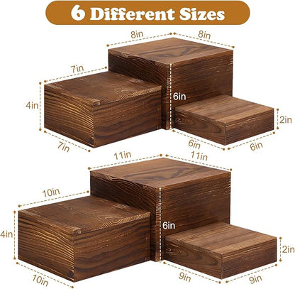 6 Pack Wooden Risers Display Stands Rustic Wood Cake & Cupcake Stands for Party Square Food Risers for Buffet Wooden Crates for Display Home Decor