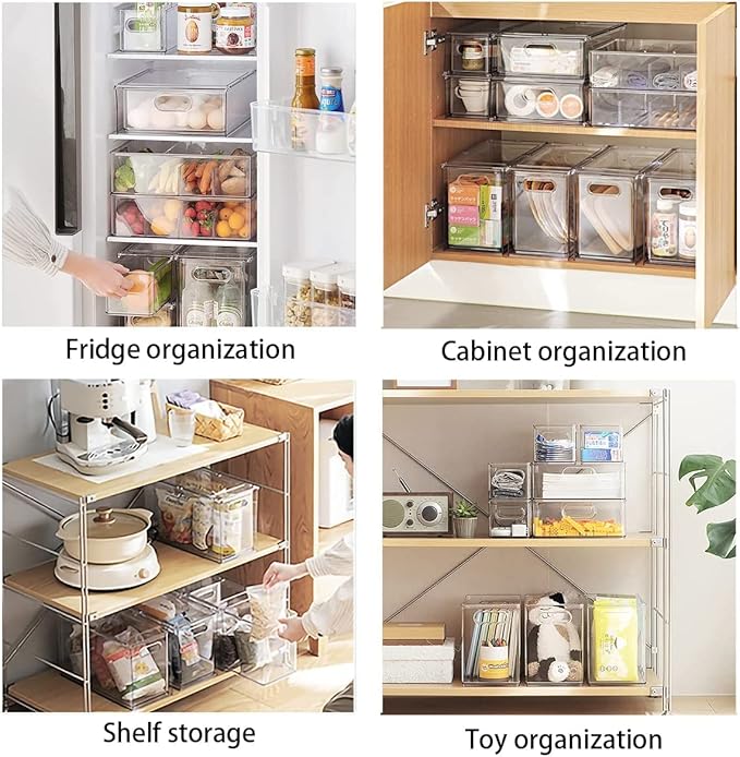 MANO 2Pack Clear Fridge Drawers Pull Out Stackable Refrigerator Drawer Organizer Bins Pantry Storage Box Plastic Food Containers for Kitchen Bathroom Office Closet (X-Large)