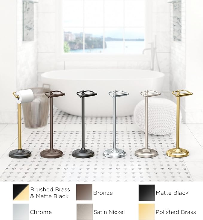 Home Accents Brass Toilet Paper Holder, Freestanding Pedestal Tissue Stand, 22" Height, Floor Standing Bathroom Holder