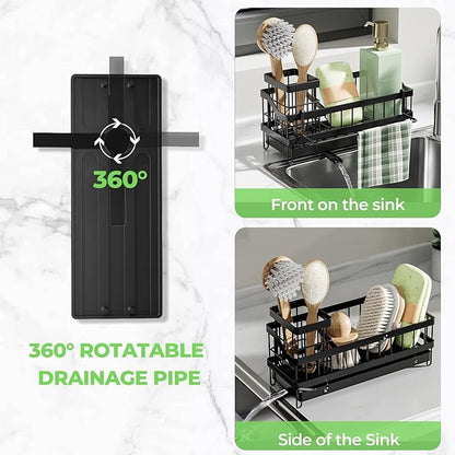 SOVGIZF Sink Caddy kitchen Organzier with High Brush Holder, Wall-Mounted Sponge Holder for Sink, Countertop Organizer Soap Dispenser Storage, Rustproof 304 Stainless Steel Kitchen Essentials