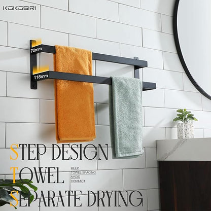 KOKOSIRI Towel Bars Black Bath Towel Holders 24-Inch Bathroom 2-Tiers Ladder Towel Rails Wall Mounted Towels Shelves Rack Stainless Steel, B5008BK-L24