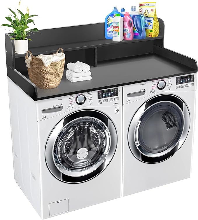 Royxen Laundry Countertop with Storage Universal Fit, Washer and Dryer Countertop with Shelf, Laundry Room Storage, 2-Tier Shelf (Black)