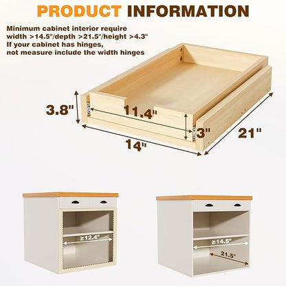 Pullout Cabinet Organizer, 14''W×21''D×3''H Slide Out Shelves for Kitchen Cabinets, Pull out Drawers for Kitchen Cabinets, Pantry, Bathroom, & Storage Organization