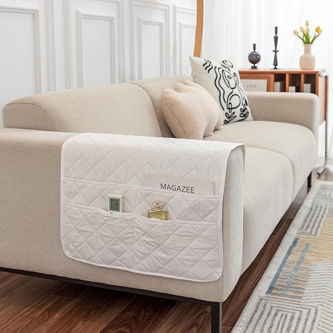 OYX Recliner Armrest Organizer with 6 Pockets, Non-Slip Remote Control Holder for Couch, Sofa & Bedside Storage, Compatible with Phone, iPad, Magazines