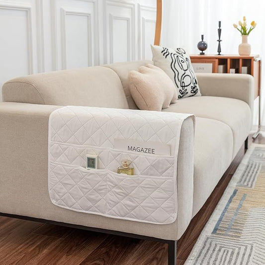 OYX Recliner Armrest Organizer with 6 Pockets, Non-Slip Remote Control Holder for Couch, Sofa & Bedside Storage, Compatible with Phone, iPad, Magazines