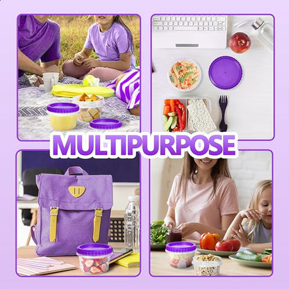 Slomg 10 Pack 16 oz Freezer Storage Containers with Purple Twist Top Lids, Small Plastic Food Storage Soup Meal Prep Containers, Leakproof Overnight Quart Containers for Lunch Leftover Fruit Salad Oat