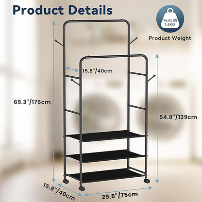 Whitmor Heavy Duty Adjustable Garment Rack-Rolling Clothes Organizer, Black and Chrome
