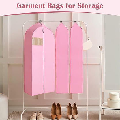 2 Pcs 10" Gusseted Garment Bags for Hanging Clothes Dress Bags for Gowns Long Closet Waterproof Garment Covers Wedding Dress Cover Traveling Clothes Protector(Pink,43 Inch)