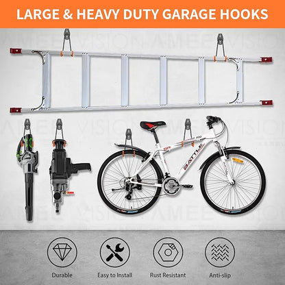 ENUODA Large Garage Hooks Heavy Duty - Wall Mount Garage Storage Hooks for Hanging Ladder, Garden Tool, Power Tool, Drill, Bike, Extension Cord, Hose, Chair, Bulk Items, 7.5 inch, 6 PCS