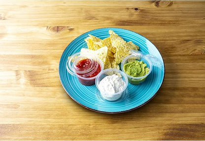 DuraHome Plastic Portion Cups with Lids 4 oz. & 5.5oz. Combo Pack of 150 Leakproof Jello Cup Mini Containers for Salad Dressing Sauce Condiment Snack Souffle and Salsa, Disposable, Interchangeable