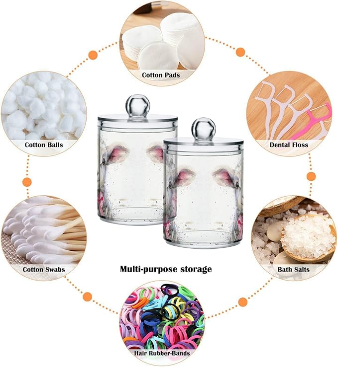 MNSRUU 2 Pack Qtip Holder Organizer Dispenser Cute Sheep Pink Bathroom Storage Canister Cotton Ball Holder Bathroom Containers for Cotton Swabs/Pads/Floss