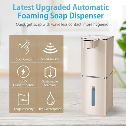 JEMISUN Automatic Soap Dispenser Touchless Foaming Soap Dispenser 300ml/12.8oz Rechargeable, Wall Mounted 4 Levels Adjustable Foam Soap Pump for Bathroom Kitchen Dish Soap