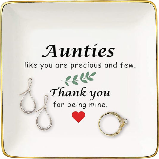 Mother's Day Gift for Aunt-Auntie Gift-Auntie Like You Are Precious and Few-Wedding Gift-Birthday Gift-Christmas Gift for Aunt-Aunt Gift-Ceramic Jewelry Tray,Trinket Holder,Ring Dish