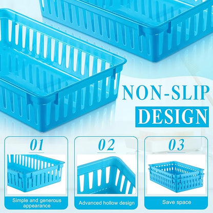 Wenqik Set of 12 Plastic Baskets for Organizing 10.24 x 6.5 x 2.36 Inch Rectangular Trays Plastic Organizer Bins Rectangle for Desk Organization (Blue)