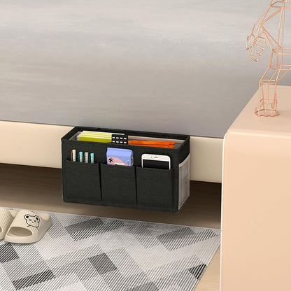Edudif Dual-purpose Bedside Caddy Bedside Organizer, Bed Caddy with 6 Pockets, Versatile Bedside Storage Solution Magazine Remotes holder, ideal for Home, Dorm, Hospital, Crib Bed (Black 2 pcs)