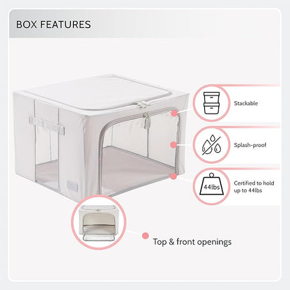 Periea Oxford Cloth Steel Frame Storage Boxes - Under-Bed or in Closet - Pack of 2 Large Organizers (Denim Effect - Grey)