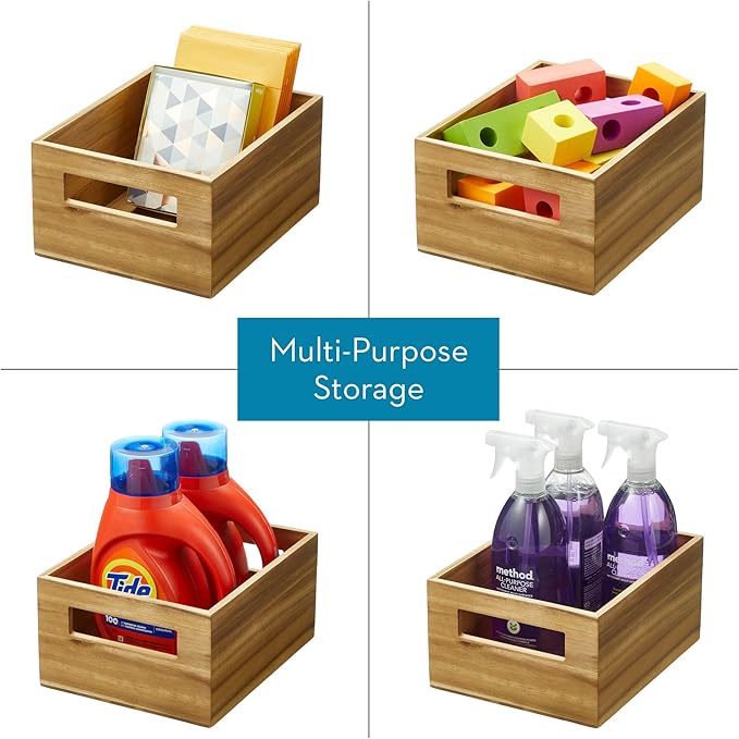 Acacia Wood Pantry Storage Bin with Handles 10"L x 8"W x 5.16"H Natural
