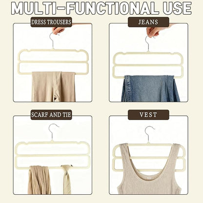 VSV stoage Velvet Pants Hangers with Double Non Slip Bar - Multiple Velvet Hangers for Closet - Thin Space Saving Clothes Hanger - 360° Swivel Felt Trouser Hanger Perchas Terciopelo 10 Pack (Beige)