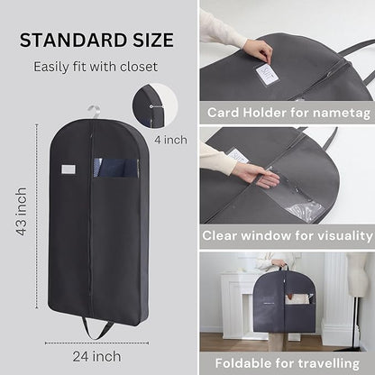 CONMEOCON- 43” Garment Bags for Hanging Clothes, Suit Bags for Men Travel with Car, Garment Bags for Storage with Handle, Clear Window and Name Tag, Protector for Suit, Jacket, Coat, Sweater, 6 Pack