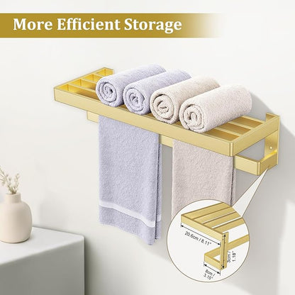 TNOMS Double Towel Bar for Bathroom Brushed Gold Towel Rack 23.6-inch Towel Holder Stainless Steel Wall-Mounted Bathroom Hardware Accessories
