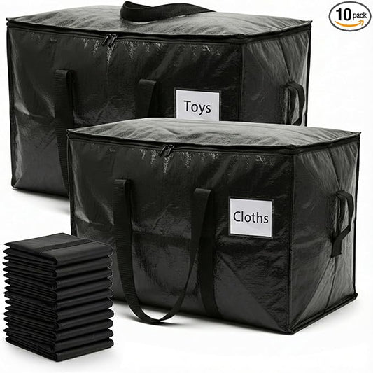 HOLDN’ STORAGE Extra Large Moving Storage Bag with Zipper Lid, Heavy Duty Reusable Tote for Clothes, Bedding, Books, Dorm & Home, Pack of 10 (Mix Pack)