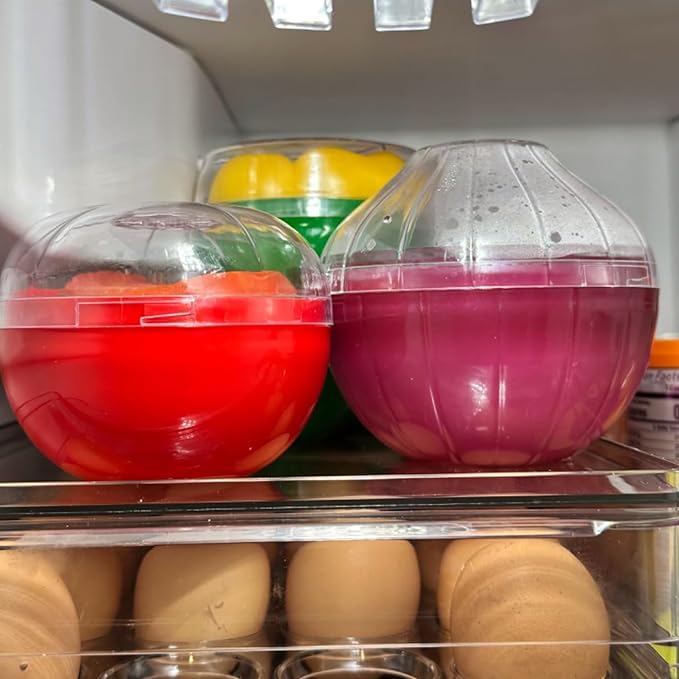 Magicaleast 5PCS Fruit and Vegetable Shaped Savers Storage Onion Tomato Lemon Green Pepper and Garlic Containers for Fridge Vegetable Crisper Makes Food Stays Fresh Longer