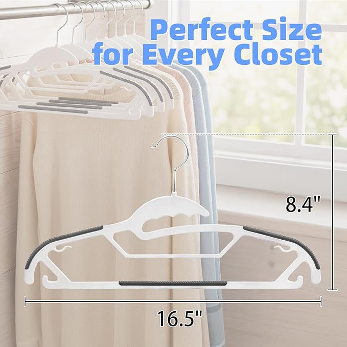 30 Pack Plastic Clothes Hangers, Non-Slip Slim Hangers with 360° Rotating Hook, Heavy Duty Space Saving Hangers for Shirts, Pants & Coats(White)