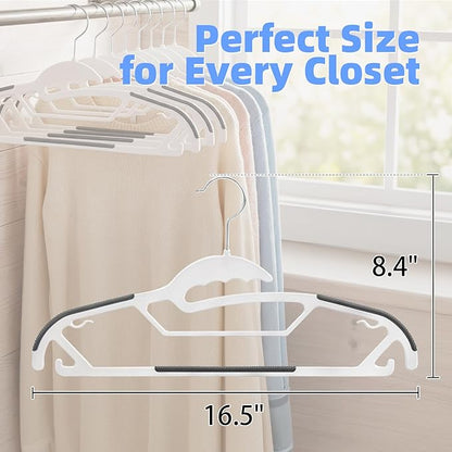 30 Pack Plastic Clothes Hangers, Non-Slip Slim Hangers with 360° Rotating Hook, Heavy Duty Space Saving Hangers for Shirts, Pants & Coats(White)