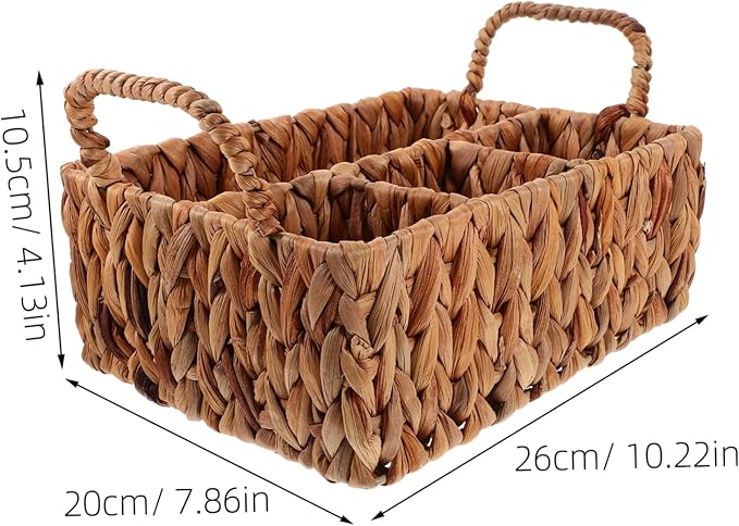 Cabilock Woven Storage Basket for Home Organization Hyacinth Cutlery Organizer Dividers Practical Tableware Basket for Kitchen and Dining Natural Material Multi-Purpose Use