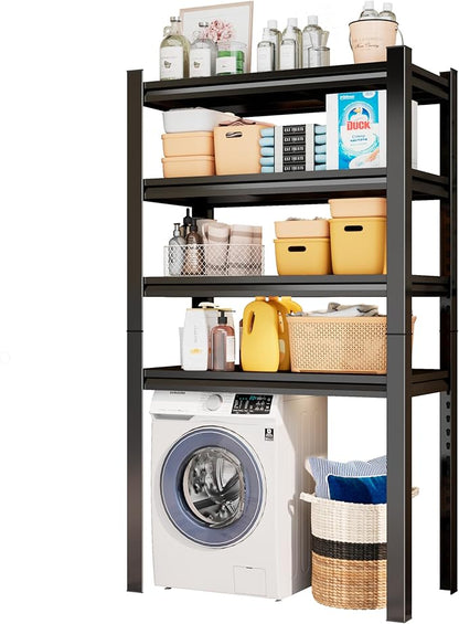Over Washer and Dryer Shelves, 4 Tier Adjustable Metal Washing Machine Shelf, Sturdy and Spacious Laundry Room Organization and Storage Rack, 39.37''W*17.72''D*62.99''H, Black