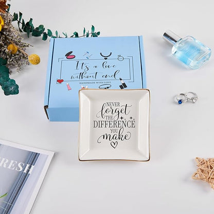 COZITED Thank You Gifts for Women Coworker Nurse Teacher Employee Appreciation Gift, Goodbye Farewell Going Away Retirement Gift for Woman Boss - Never Forget The Difference You Make Jewelry Dish