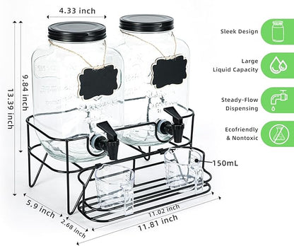 Roetell 2 Sets 1 Gallon Laundry Detergent Dispenser with Stand, Measuring Cup, Glass Laundry Detergent Containr for Laundry Room Organization