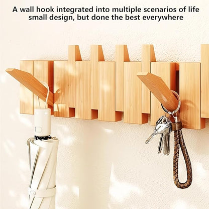 Wall Mounted Coat RackHooks Piano Key Hangers Natural Solid Wood Hanger Non-Woven Fabric Clothes Hangers for Closet, Kitchen, Bedroom, Bathroom, Entryway (Beech, 8 Hooks)