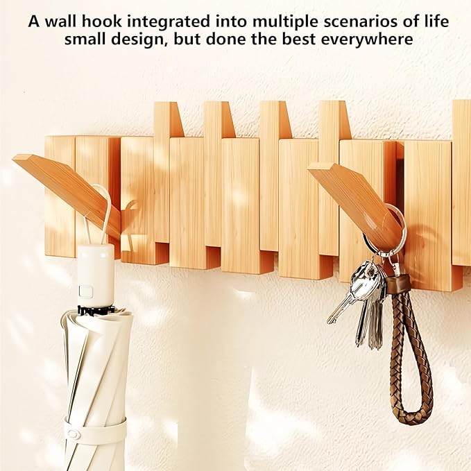 Wall Mounted Coat RackHooks Piano Key Hangers Natural Solid Wood Hanger Non-Woven Fabric Clothes Hangers for Closet, Kitchen, Bedroom, Bathroom, Entryway (Beech, 4 Hooks)