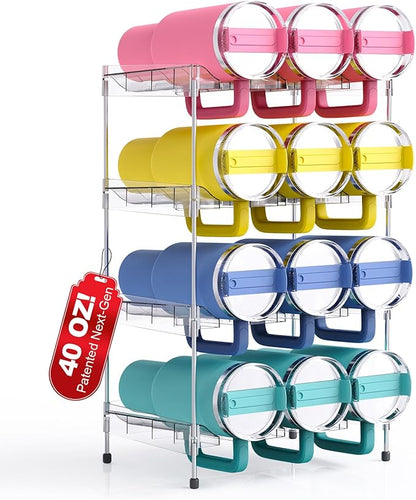 Reusable Stackable with Handle Compartment Water Bottle Tumbler Organizer for Stanley 40oz with Handle Cup, Stanley Accessories for Pantry, Cabinet & Kitchen Organization and Storage,4 Tier Hold 12