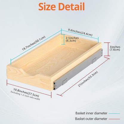 ZOINLIY Wooden Pull Out Cabinet Organizer, Slide Out Drawer for Kitchen Organizers and Storage, Soft Close, Heavy Duty, Fully Expandable