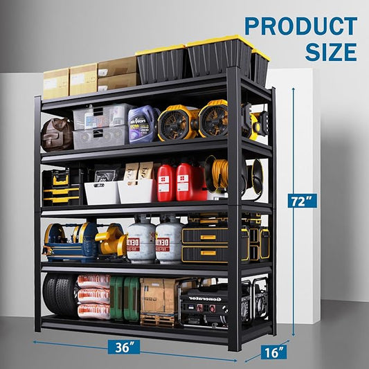 72" H Garage Storage Shelves 5-Tier,Garage Storage System Shelves Adjustable 2000LBS,Storage Shelving for Basement,Pantry,Kitchen,Warehouse, 72''H x 36''W x 16''D