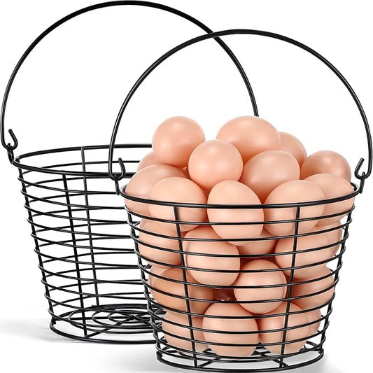 Tandefio 2 Pcs 8" Egg Basket for Storage Collecting Carrying and Transporting Chicken and Duck Eggs, Farm Grade Wire Storage Basket