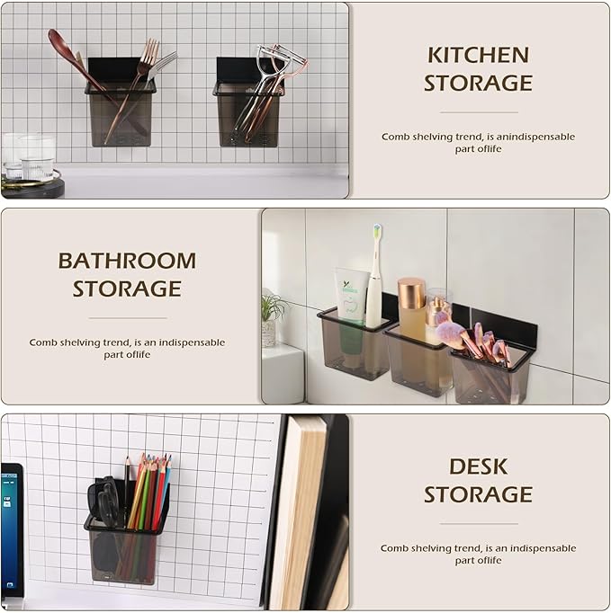 Bathroom Toothbrush Holder Set Modern Black Metal Clear Plastic Toothbrush Holders,Toothpaste Holder Set - Kids & Adults with Wall-Mounted Metal Bathroom Organizer Set for Bathroom(3 Pack)