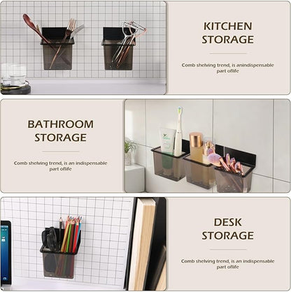 Bathroom Toothbrush Holder Set Modern Black Metal Clear Plastic Toothbrush Holders,Toothpaste Holder Set - Kids & Adults with Wall-Mounted Metal Bathroom Organizer Set for Bathroom(3 Pack)