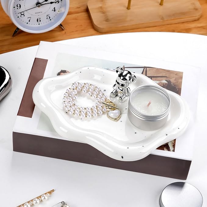 VanEnjoy Ceramic Cute Jewelry Dish, Aesthetic Jewelry Tray Silver finished, Small Trinket Dish, Ring Bowl for Jewelry, Thanksgiving Friend Gift
