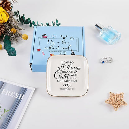 COZITED Christian Gifts for Women Faith Jewelry Dish - I Can Do All Things Through Christ Who Strengthens Me, Inspirational Religious Gifts for Women Birthday Christmas Mothers Day Catholic Gifts