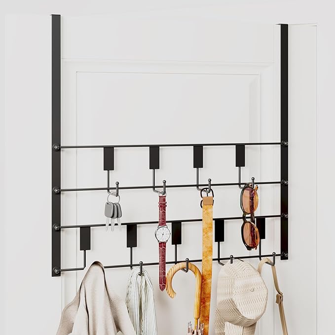 PAPAGIFTREE Over The Door Hooks for Hanging, 9 Hooks Over Door Hanger, Coat Rack and Towel Rack for Hanging, Door Towel Hanger and Hooks for Bathroom Organizer