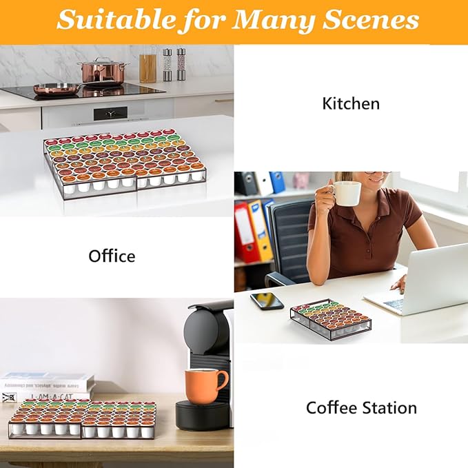 Coffee Pod Holder Drawer, Expandable K Cup Holder Compatible with Keurig K-Cup, K Cup Drawer Organizer Hold 30-60 Coffee Pod Storage for Coffee Station Office and Kitchen, Bronze