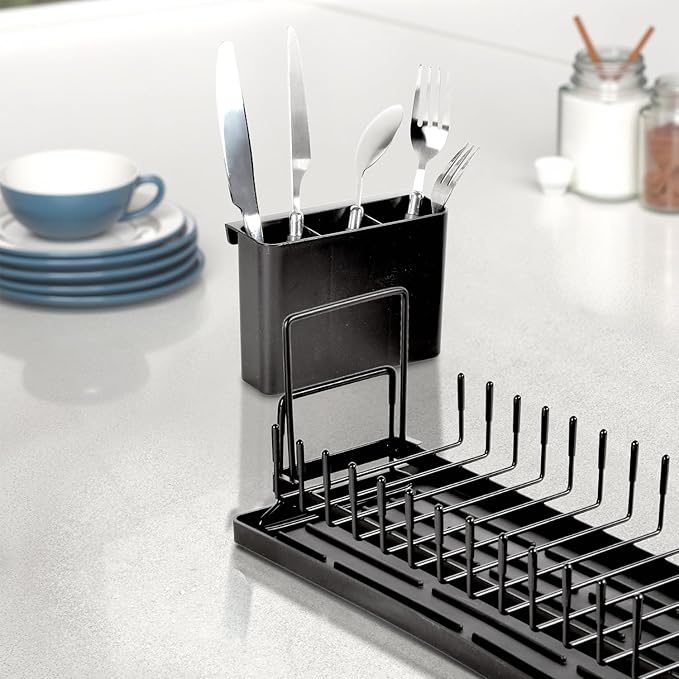 kowiofame Cup Drying Rack Dish Drying Water Bottle Dryer Rack Long Kitchen Sink Counter Drainer Over Tray Plate Forks Glass Cups Spoons Organizer